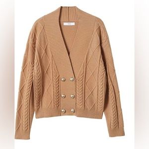 Mango Camel Cable Knit Double-Breasted Cardigan